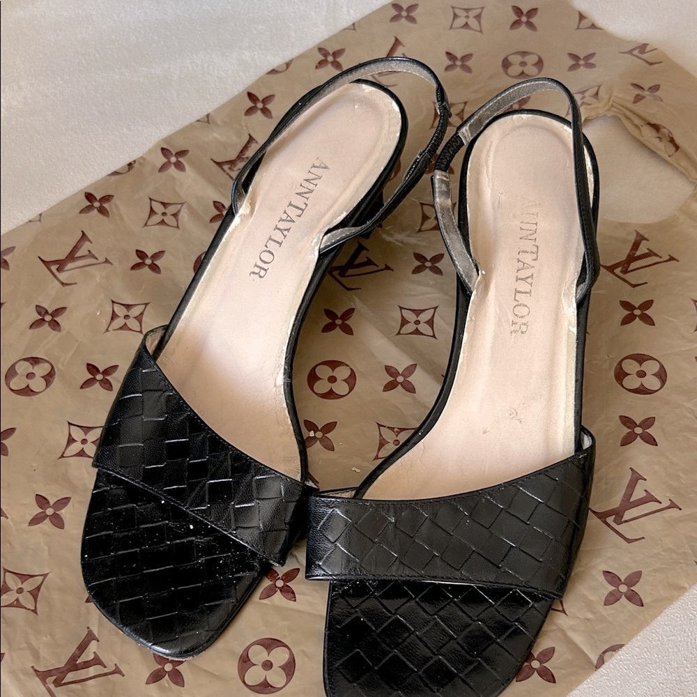 Ann Taylor Leather Black Woven Sandals